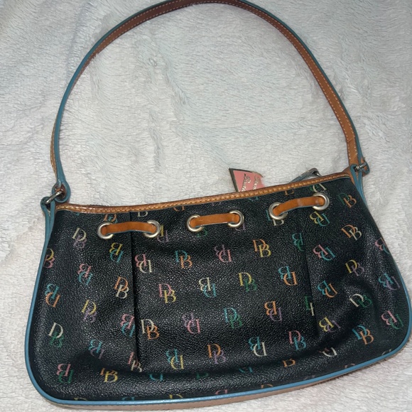 Vintage Y2K Dooney & Bourke Black Shoulder Bag with Multicolor Rainbow Monogram - Picture 6 of 11